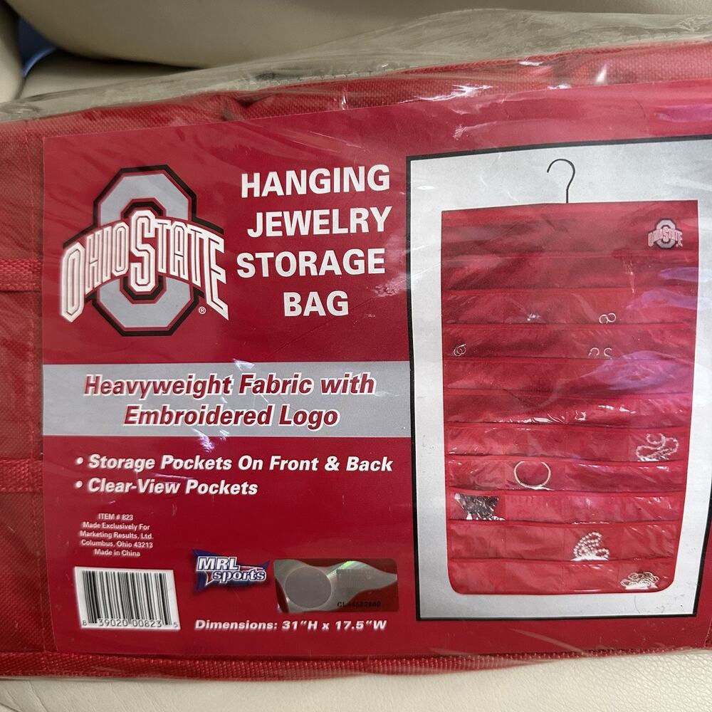 Ohio State Hanging Jewelry Storage Bag Red 40 Clear Pockets Heavy Fabric New